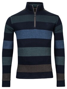 Baileys Sweatshirt Zip Jacquard Pique Yarn Dyed Stripes Pullover Green