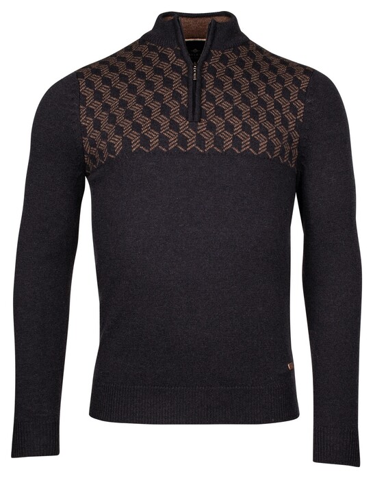 Baileys Top 3D Blocks Pattern Lambswool Half Zip Pullover Tobacco