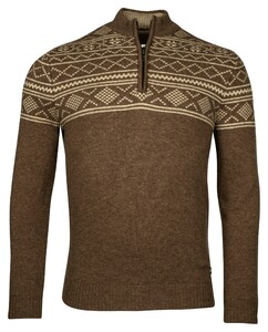 Baileys Top Part Norwegian Knit Design Half Zip Lambswool Trui Tobacco