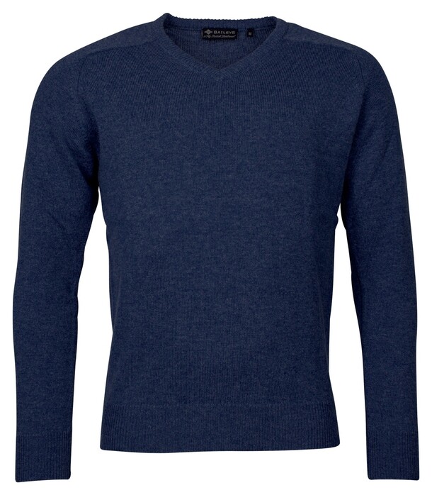 Baileys Two Ply Scottish Lambswool V-Neck Pullover Single Knit Trui Dark Denim Blue