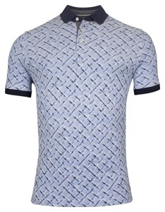 Baileys Two-Tone Piqué Allover Painted Check Pattern Poloshirt Denim Blue