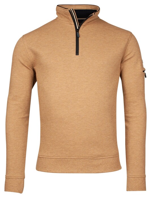 Baileys Uni Color Allover Waffle Texture Interlock Half Zip Sweatshirt Pullover Dark Sand