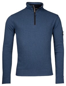 Baileys Uni Color Allover Waffle Texture Interlock Half Zip Sweatshirt Pullover Deep Denim Blue