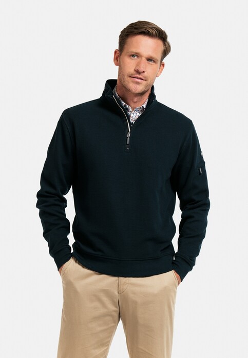 Baileys Uni Color Allover Waffle Texture Interlock Half Zip Sweatshirt Pullover Navy