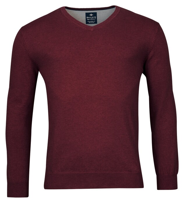 Baileys Uni Color Cotton V-Neck Single Knit Pullover Aubergine