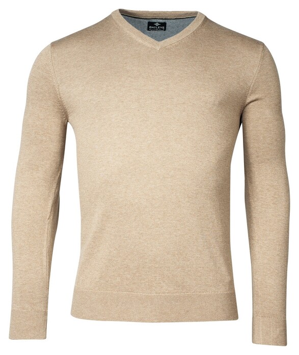 Baileys Uni Color Cotton V-Neck Single Knit Pullover Beige