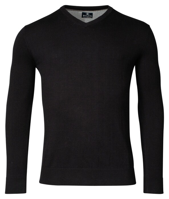 Baileys Uni Color Cotton V-Neck Single Knit Pullover Black