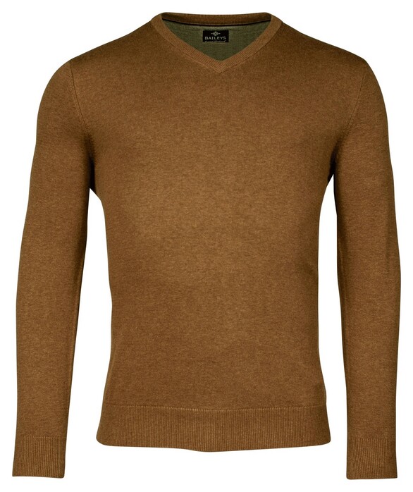 Baileys Uni Color Cotton V-Neck Single Knit Pullover Brown