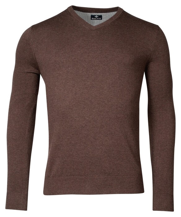 Baileys Uni Color Cotton V-Neck Single Knit Pullover Chocolate Brown