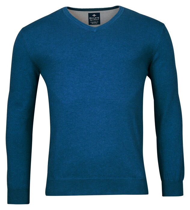 Baileys Uni Color Cotton V-Neck Single Knit Pullover Cobalt