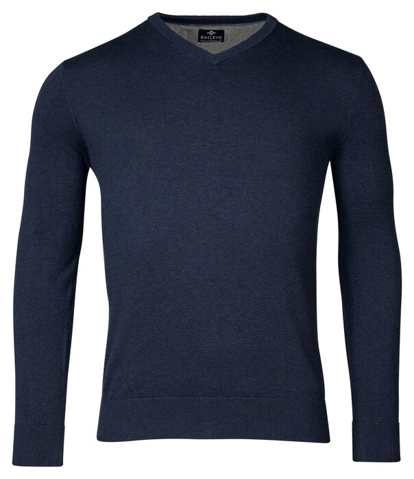 Baileys Uni Color Cotton V-Neck Single Knit Pullover Dark Blue