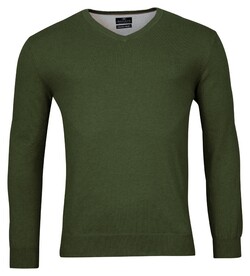 Baileys Uni Color Cotton V-Neck Single Knit Pullover Dark Green