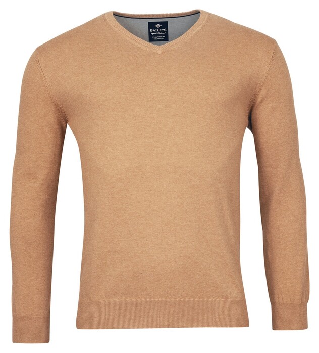 Baileys Uni Color Cotton V-Neck Single Knit Pullover Dark Sand