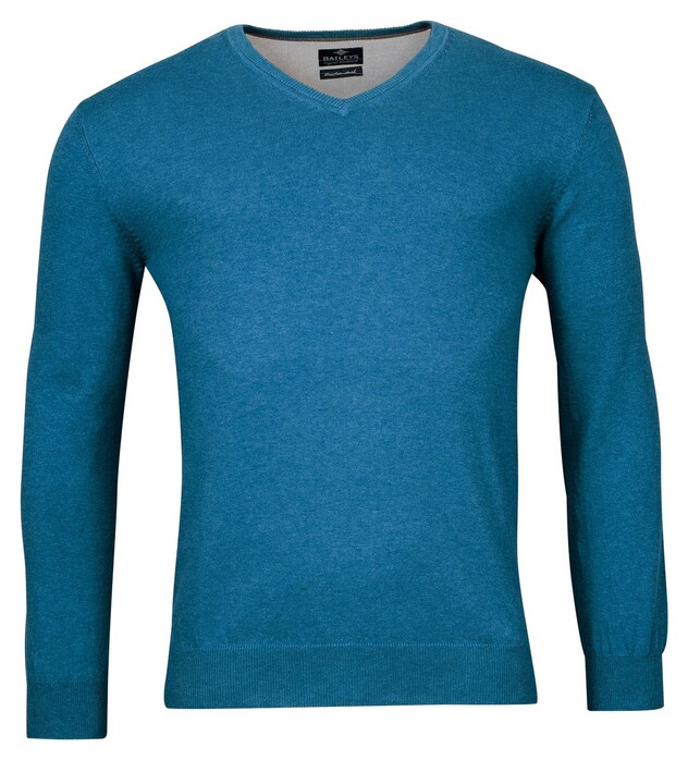 Baileys Uni Color Cotton V-Neck Single Knit Pullover Denim Blue