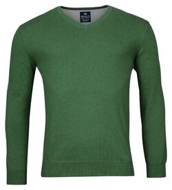 Baileys Uni Color Cotton V-Neck Single Knit Pullover Green