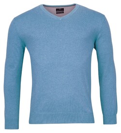 Baileys Uni Color Cotton V-Neck Single Knit Pullover Mid Blue