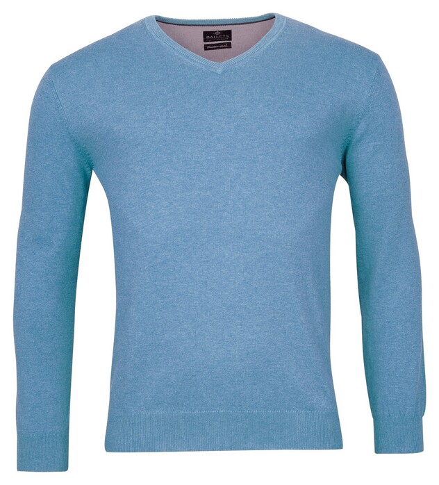 Baileys Uni Color Cotton V-Neck Single Knit Pullover Mid Blue