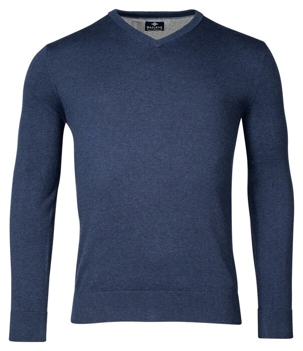 Baileys Uni Color Cotton V-Neck Single Knit Trui Deep Denim Blue