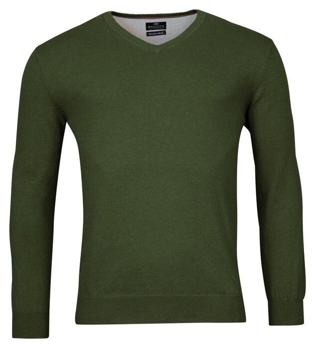 Baileys Uni Color Cotton V-Neck Single Knit Trui Donker Groen