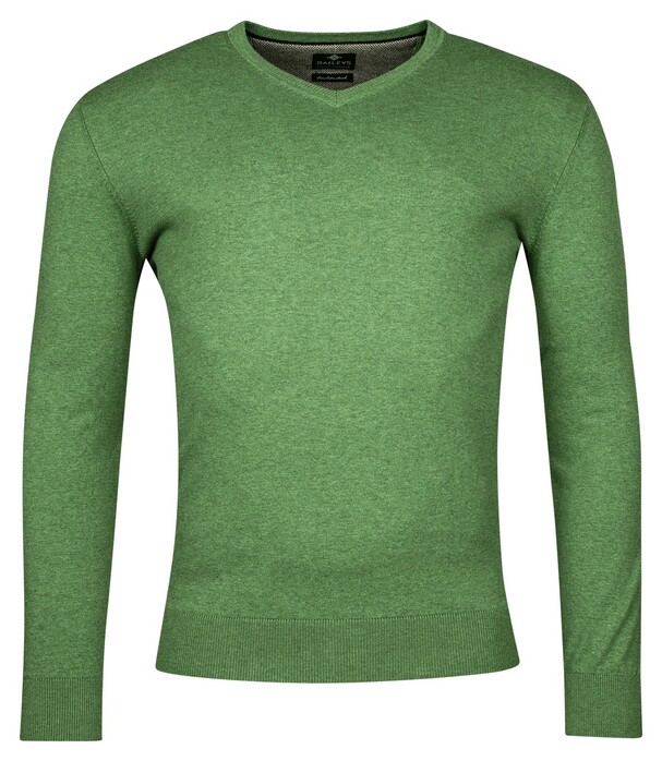 Baileys Uni Color Cotton V-Neck Single Knit Trui Grasgroen