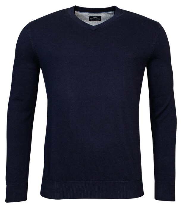 Baileys Uni Color Cotton V-Neck Single Knit Trui Navy