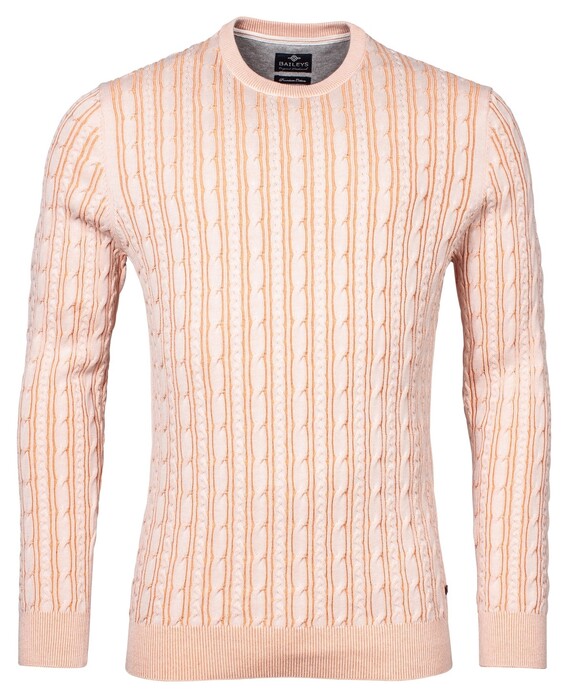 Baileys Uni Crew Neck Striped Cable Knit Pullover Coral Reef