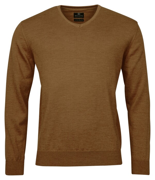 Baileys V-Hals Merinowol Uni Color Single Knit Trui Bruin