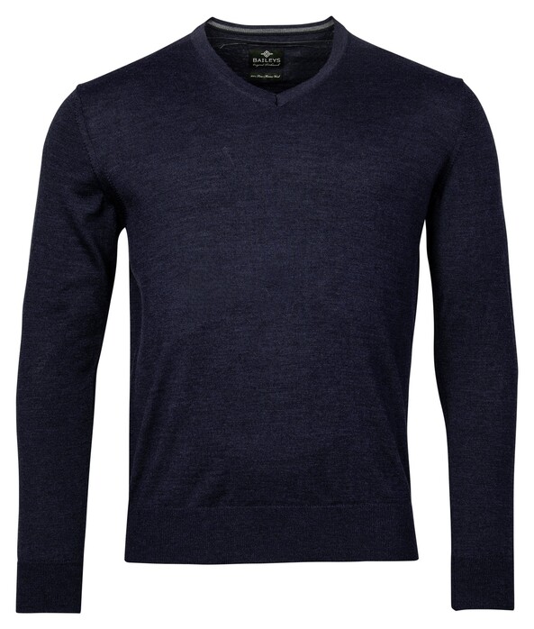 Baileys V-Hals Merinowol Uni Color Single Knit Trui Dark Blue