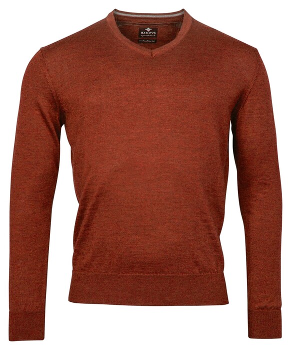 Baileys V-Hals Merinowol Uni Color Single Knit Trui Deep Orange