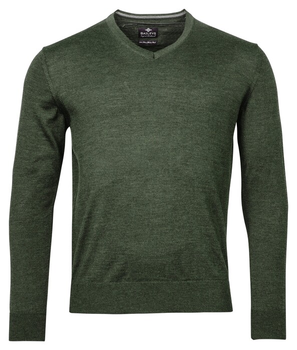 Baileys V-Hals Merinowol Uni Color Single Knit Trui Groen