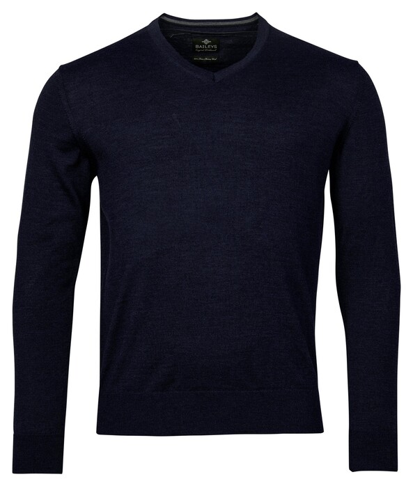 Baileys V-Hals Merinowol Uni Color Single Knit Trui Navy