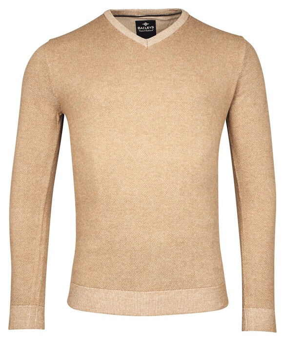 Baileys V-Neck Body And Sleeves Two-Tone Structure Jacquard Pullover Dark Sand