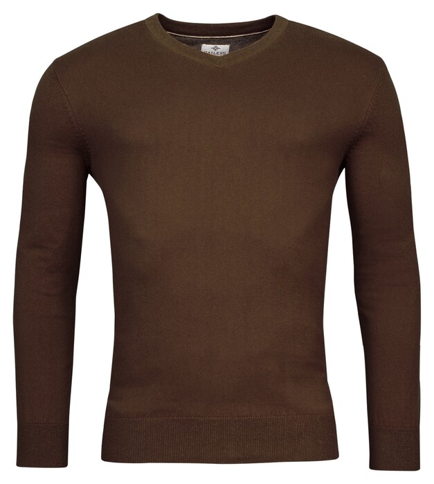 Baileys V-Neck Cotton Cashmere Single Knit Pullover Dark Brown