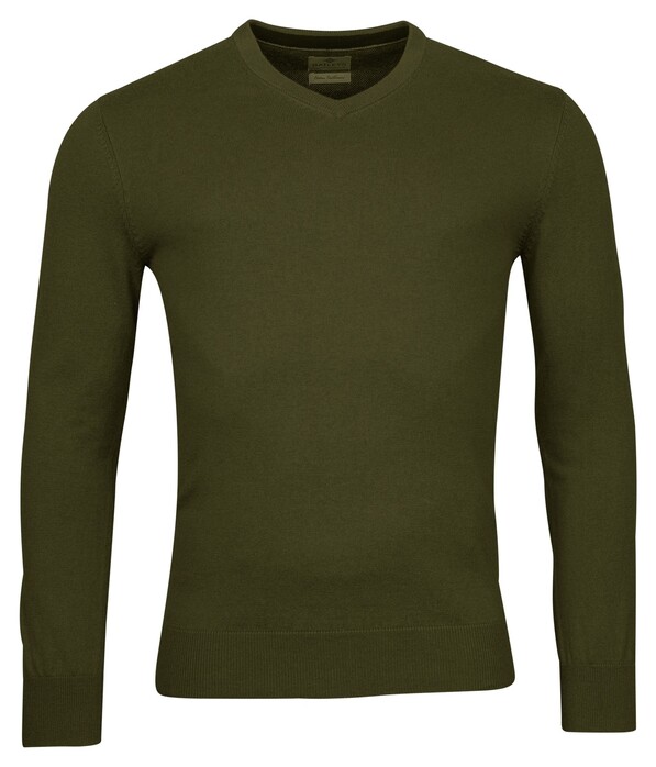 Baileys V-Neck Cotton Cashmere Single Knit Pullover Green