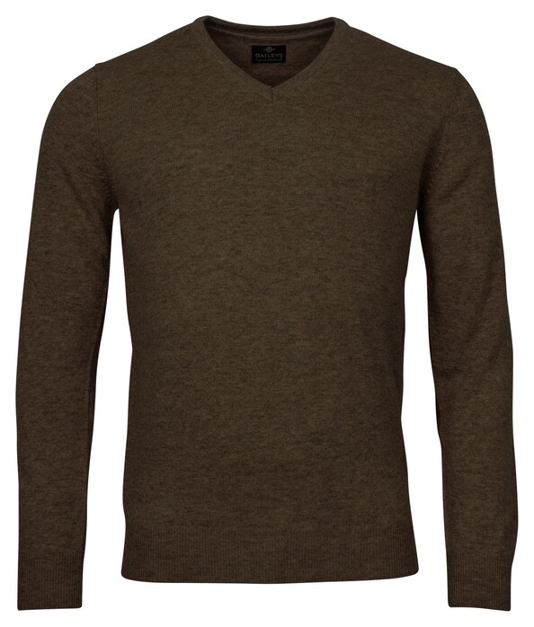 Baileys V-Neck Lambswool Uni Color Single Knit Pullover Chocolate Brown