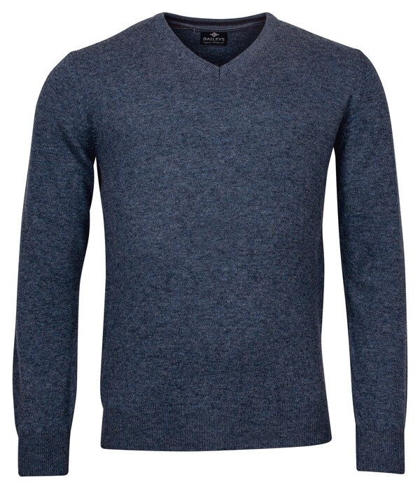 Baileys V-Neck Lambswool Uni Color Single Knit Pullover Deep Denim Blue