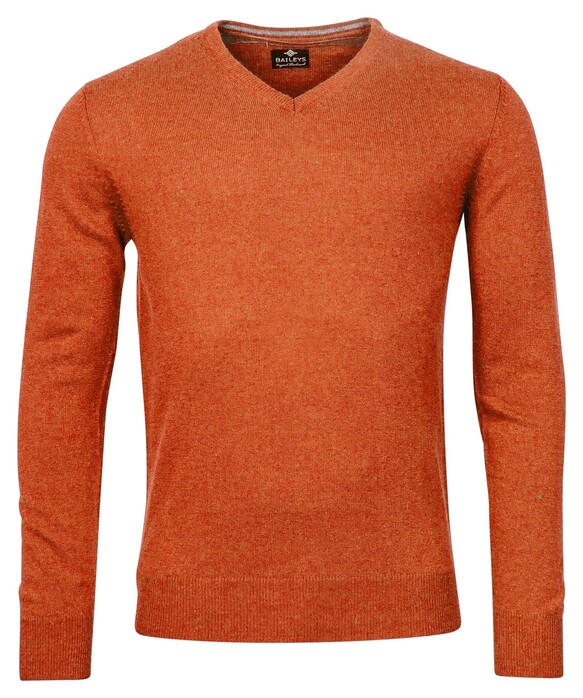 Baileys V-Neck Lambswool Uni Color Single Knit Pullover Deep Orangered