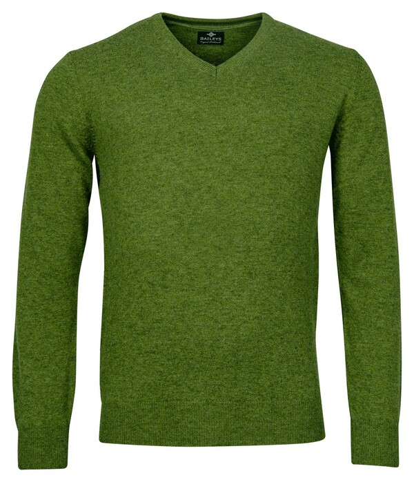 Baileys V-Neck Lambswool Uni Color Single Knit Pullover Grass Green