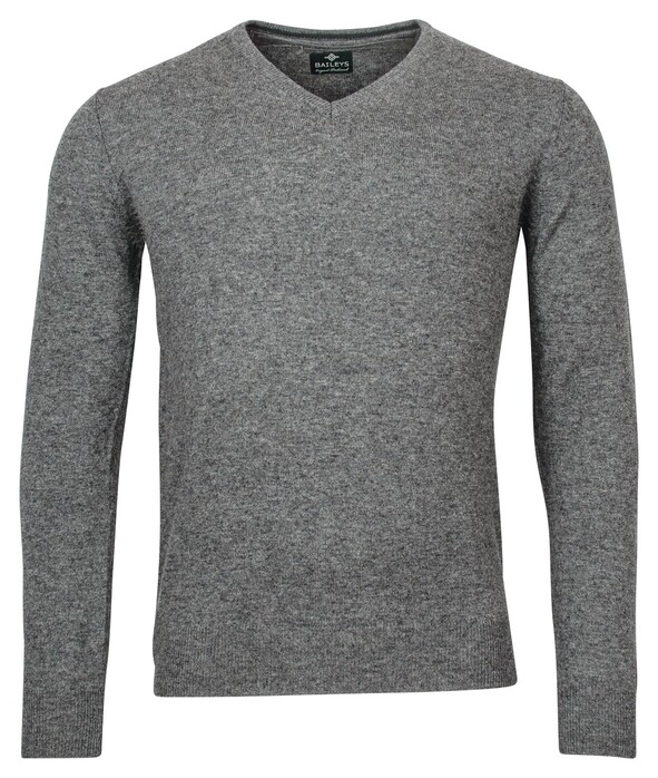 Baileys V-Neck Lambswool Uni Color Single Knit Pullover Grey