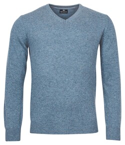 Baileys V-Neck Lambswool Uni Color Single Knit Pullover Mid Blue