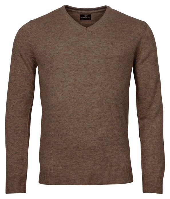 Baileys V-Neck Lambswool Uni Color Single Knit Pullover Tobacco