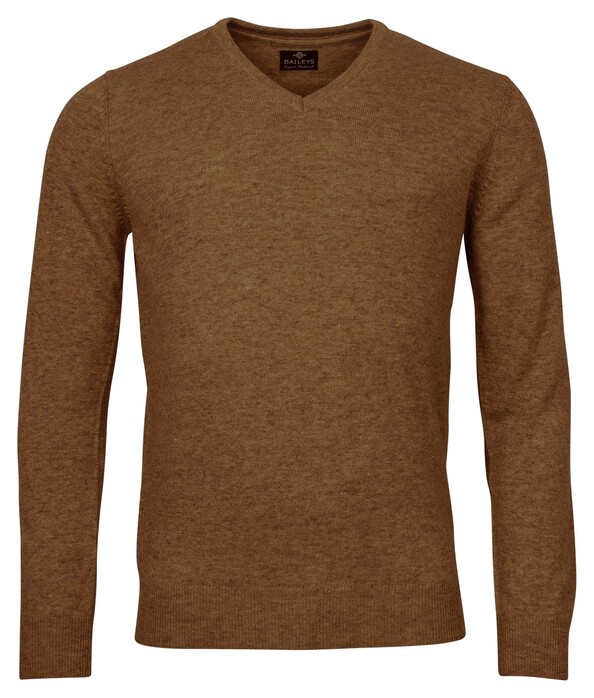 Baileys V-Neck Lambswool Uni Color Single Knit Trui Bruin