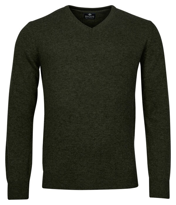 Baileys V-Neck Lambswool Uni Color Single Knit Trui Donker Groen