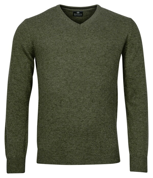 Baileys V-Neck Lambswool Uni Color Single Knit Trui Olive