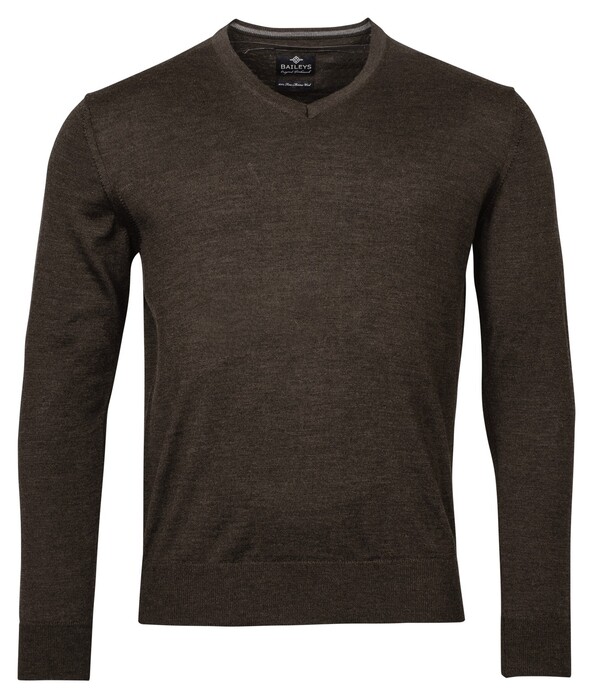 Baileys V-Neck Merino Wool Uni Color Single Knit Pullover Dark Brown