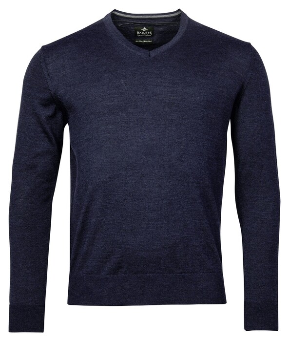 Baileys V-Neck Merino Wool Uni Color Single Knit Pullover Deep Denim Blue