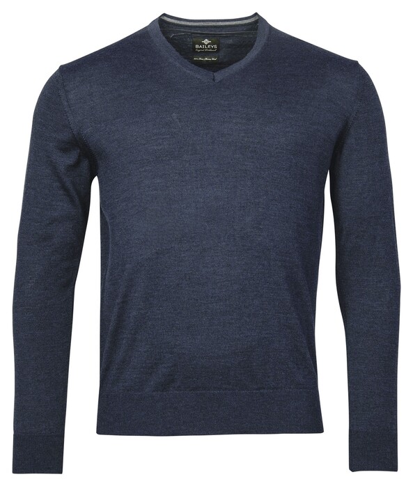 Baileys V-Neck Merino Wool Uni Color Single Knit Pullover Denim Blue