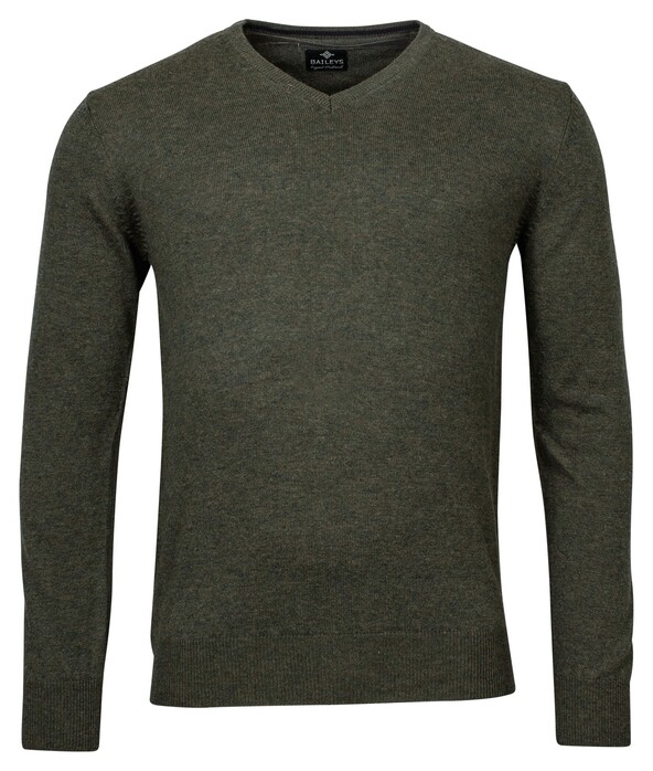 Baileys V-Neck Pullover Lambswool Single Knit Army Green
