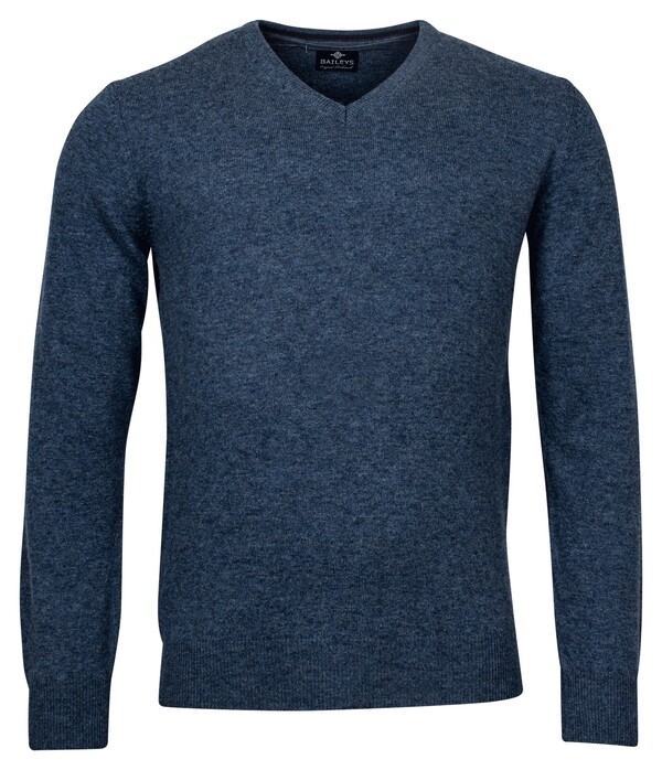 Baileys V-Neck Pullover Lambswool Single Knit Blue