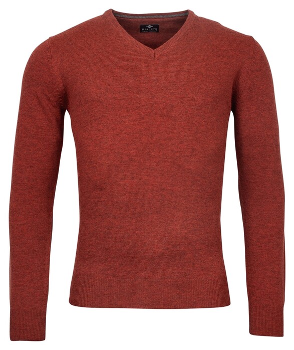 Baileys V-Neck Pullover Lambswool Single Knit Brique